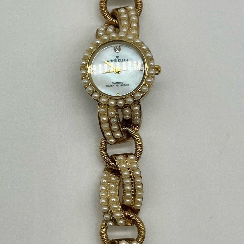 Anne Klein Gold Pearl Accented Women's Bracelet Watch